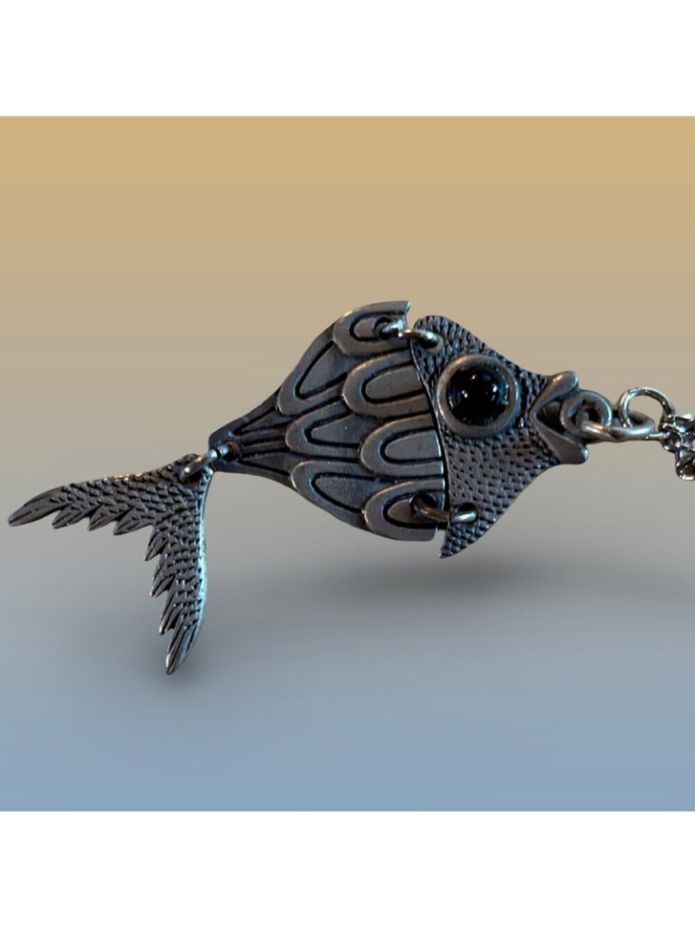 Fish Pendant Necklace With Articulated Design In Vintage Silver Finish Gift - Picture 5 of 8